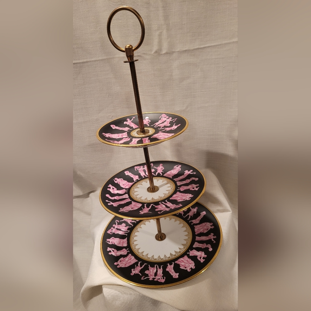 Rudolf Wächter/Bavaria Greco-Roman motif blk, wht, & gld 3 tiered server/étegère